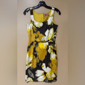 Eliza J Yellow Black White Floral Midi Dress